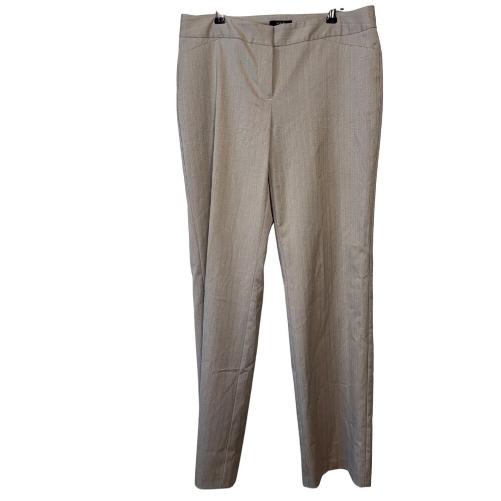 Alfani Womens Herringbone Straight-Leg Trousers Size 10 Beige